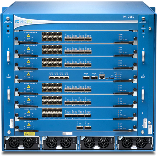 PA-7050 Base DC Hardware Bundle. Includes DC Chassis, 4xDC power supplies, 2xFan Trays, Fan Filter, Switch Management Card, and Logging Card.